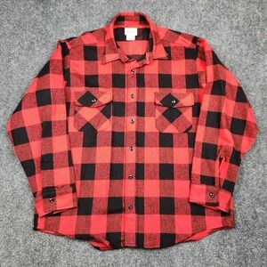 Melton Wintermaster Flannel Shirt Mens XL Red‎ Black Buffalo Plaid Made USA Work
